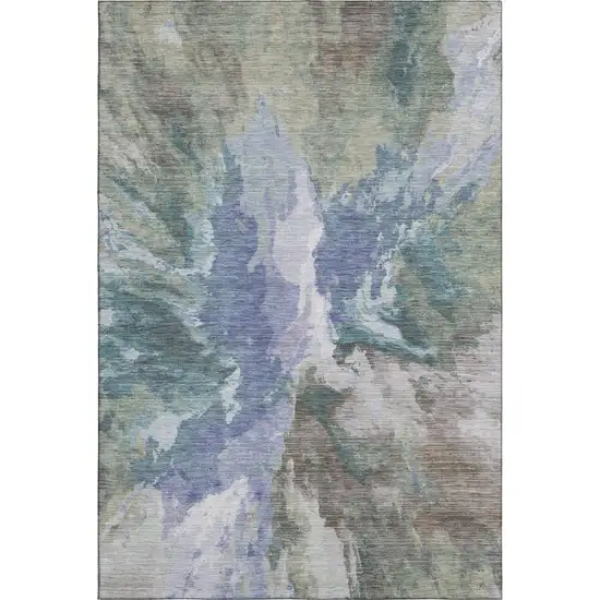 Blue Gray And Ivory Abstract Washable Area Rug With UV Protection Photo 1