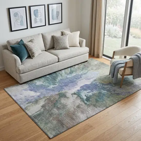 Blue Gray And Ivory Abstract Washable Area Rug With UV Protection Photo 1