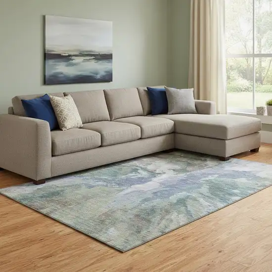 Blue Gray And Ivory Abstract Washable Area Rug With UV Protection Photo 2