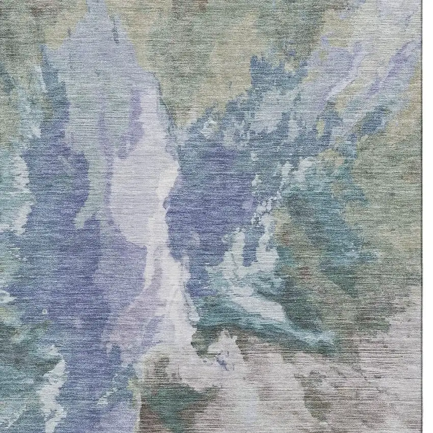 Blue Gray And Ivory Abstract Washable Area Rug With UV Protection Photo 2