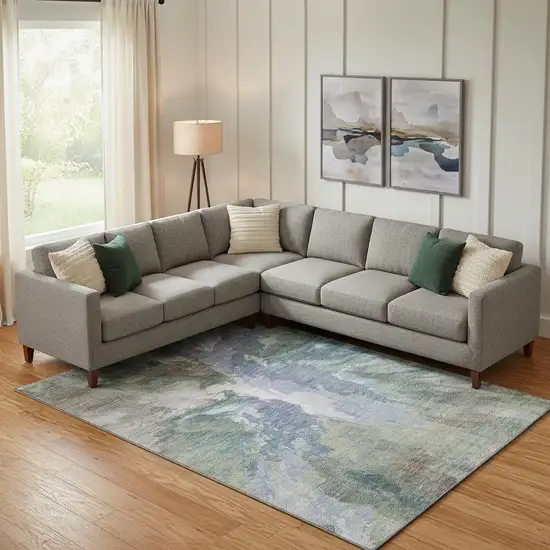 Blue Gray And Ivory Abstract Washable Area Rug With UV Protection Photo 2