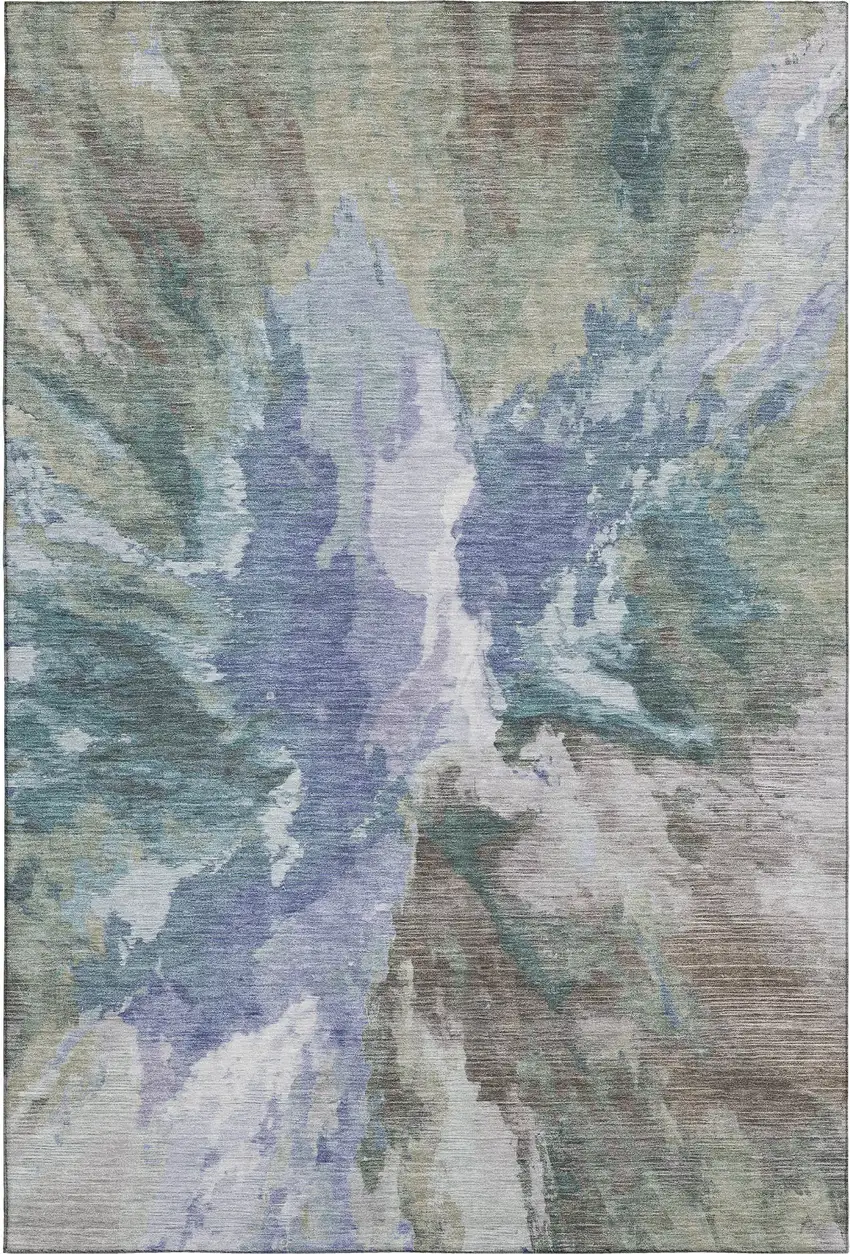 Blue Gray And Ivory Abstract Washable Area Rug With UV Protection Photo 1