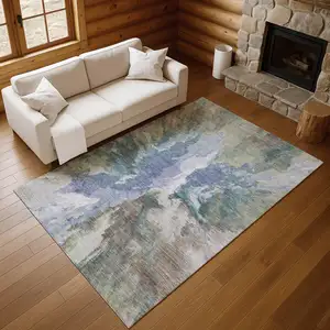 Photo of Blue Gray And Ivory Abstract Washable Area Rug With UV Protection