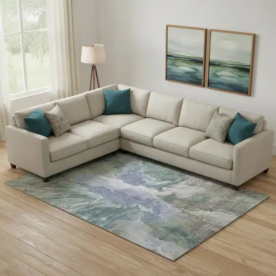 Blue Gray And Ivory Abstract Washable Area Rug With UV Protection Photo 2