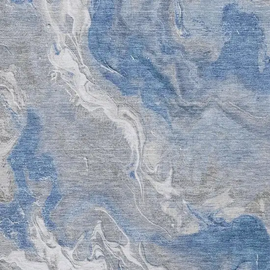 Blue Gray And Ivory Abstract Washable Area Rug With UV Protection Photo 2