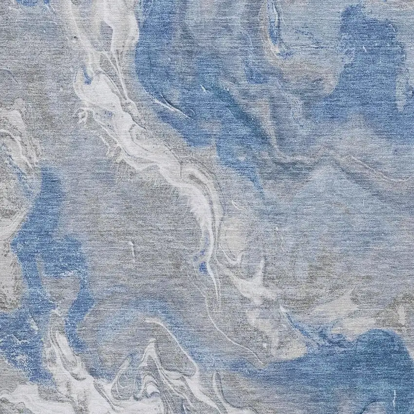 Blue Gray And Ivory Abstract Washable Area Rug With UV Protection Photo 2