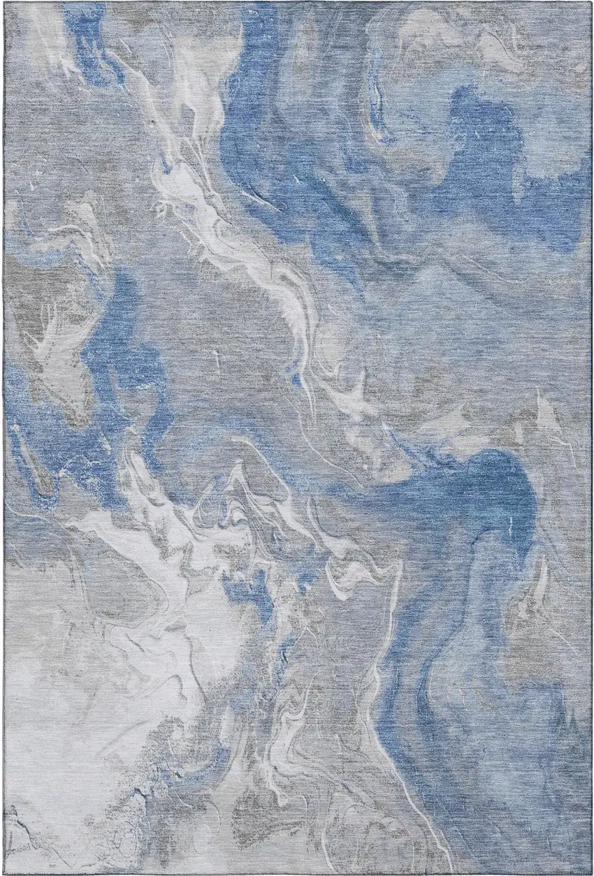 Blue Gray And Ivory Abstract Washable Area Rug With UV Protection Photo 1