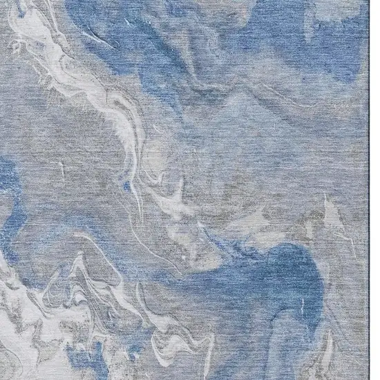 Blue Gray And Ivory Abstract Washable Area Rug With UV Protection Photo 2