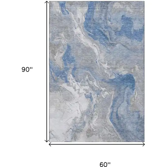 Blue Gray And Ivory Abstract Washable Area Rug With UV Protection Photo 9