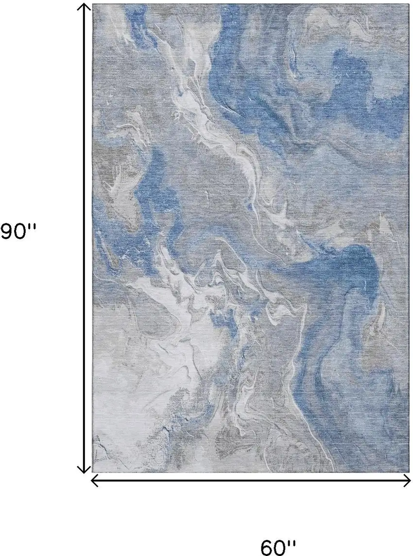 Blue Gray And Ivory Abstract Washable Area Rug With UV Protection Photo 9
