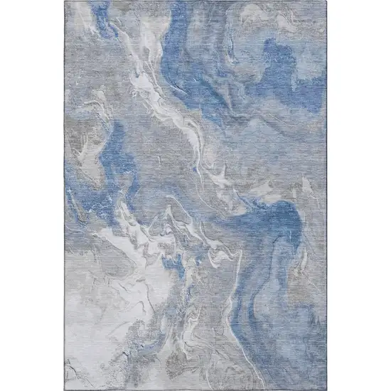 Blue Gray And Ivory Abstract Washable Area Rug With UV Protection Photo 1