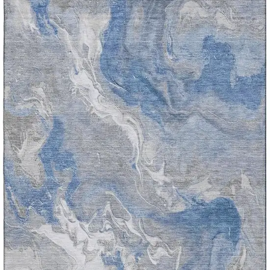 Blue Gray And Ivory Abstract Washable Area Rug With UV Protection Photo 2