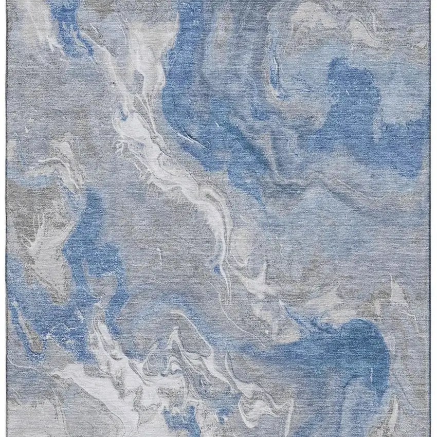 Blue Gray And Ivory Abstract Washable Area Rug With UV Protection Photo 2