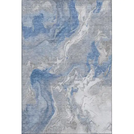 Blue Gray And Ivory Abstract Washable Area Rug With UV Protection Photo 3