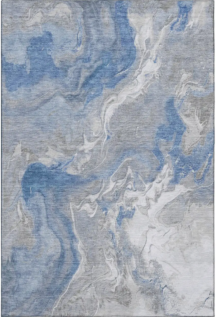Blue Gray And Ivory Abstract Washable Area Rug With UV Protection Photo 3
