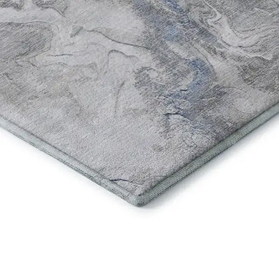 Blue Gray And Ivory Abstract Washable Area Rug With UV Protection Photo 7