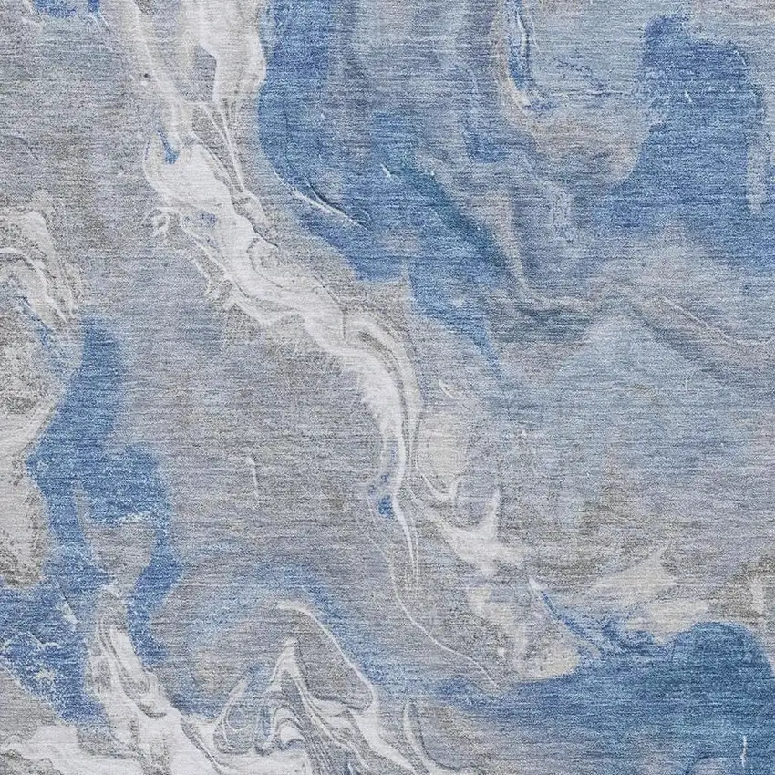 Blue Gray And Ivory Abstract Washable Area Rug With UV Protection Photo 2