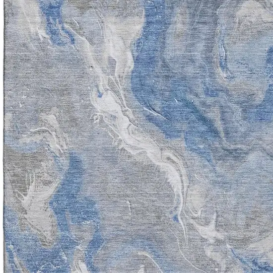 Blue Gray And Ivory Abstract Washable Area Rug With UV Protection Photo 2