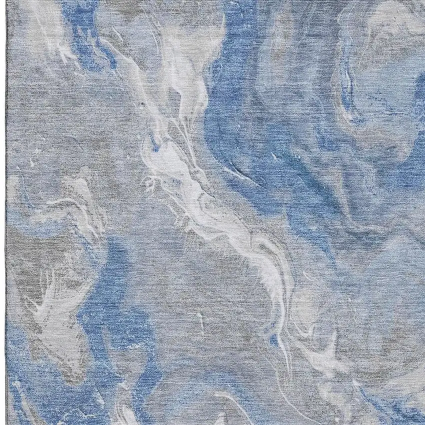 Blue Gray And Ivory Abstract Washable Area Rug With UV Protection Photo 2