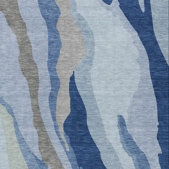 Blue Gray And Ivory Abstract Washable Indoor Outdoor Area Rug Photo 5
