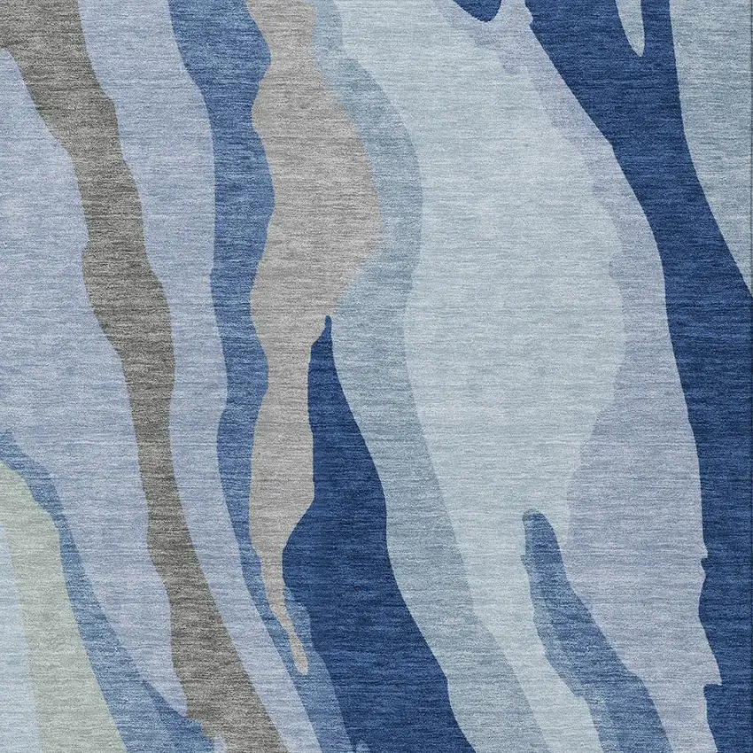 Blue Gray And Ivory Abstract Washable Indoor Outdoor Area Rug Photo 5