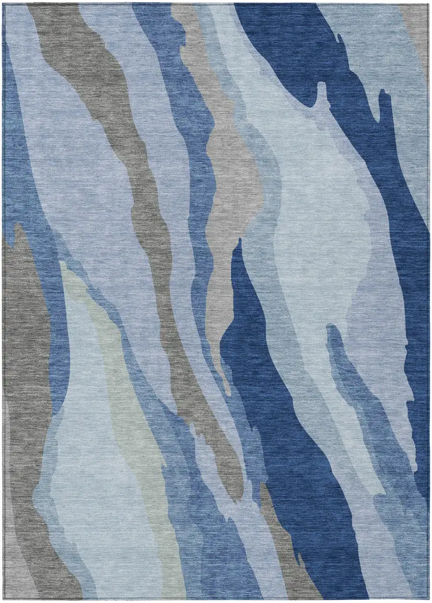 Blue Gray And Ivory Abstract Washable Indoor Outdoor Area Rug Photo 2