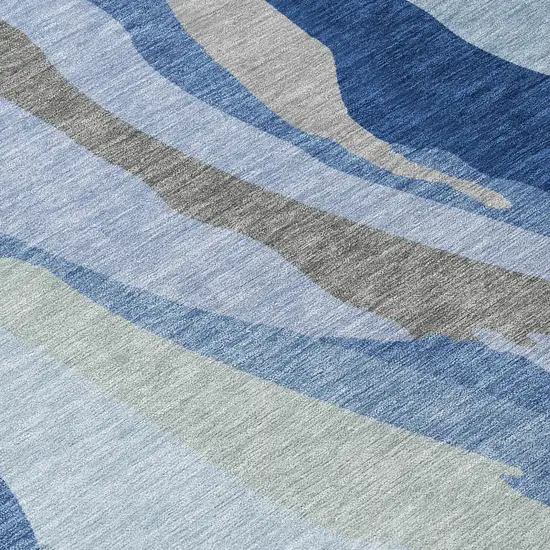 Blue Gray And Ivory Abstract Washable Indoor Outdoor Area Rug Photo 8