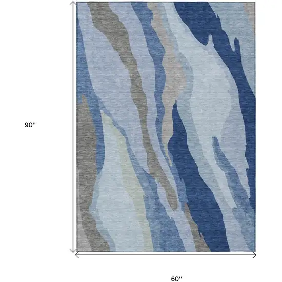 Blue Gray And Ivory Abstract Washable Indoor Outdoor Area Rug Photo 7