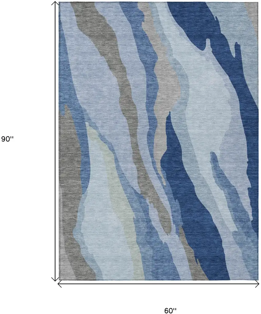 Blue Gray And Ivory Abstract Washable Indoor Outdoor Area Rug Photo 7