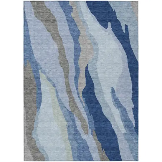 Blue Gray And Ivory Abstract Washable Indoor Outdoor Area Rug Photo 2