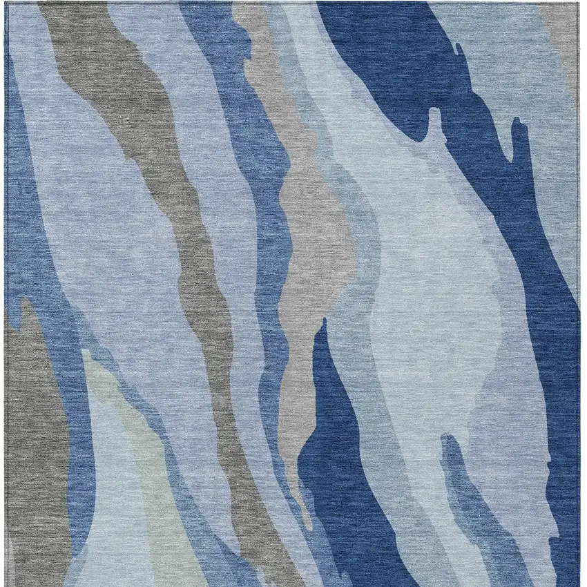 Blue Gray And Ivory Abstract Washable Indoor Outdoor Area Rug Photo 6