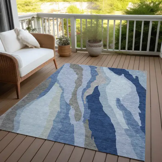Blue Gray And Ivory Abstract Washable Indoor Outdoor Area Rug Photo 7