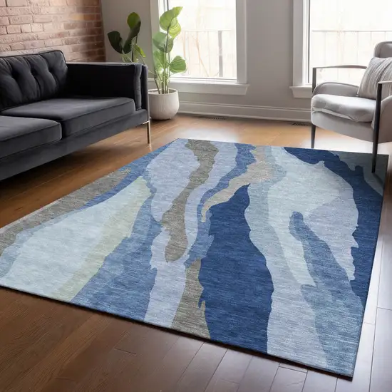 Blue Gray And Ivory Abstract Washable Indoor Outdoor Area Rug Photo 8