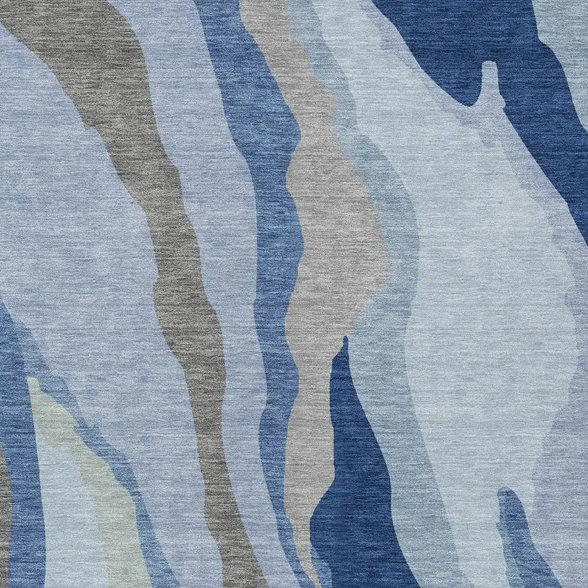 Blue Gray And Ivory Abstract Washable Indoor Outdoor Area Rug Photo 5