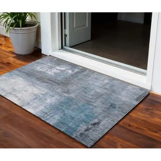 Blue Gray And Ivory Abstract Washable Indoor Outdoor Area Rug Photo 1