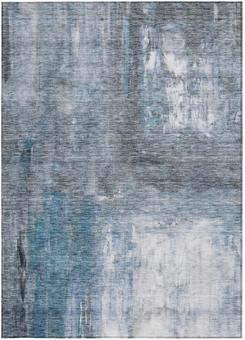 Blue Gray And Ivory Abstract Washable Indoor Outdoor Area Rug Photo 6