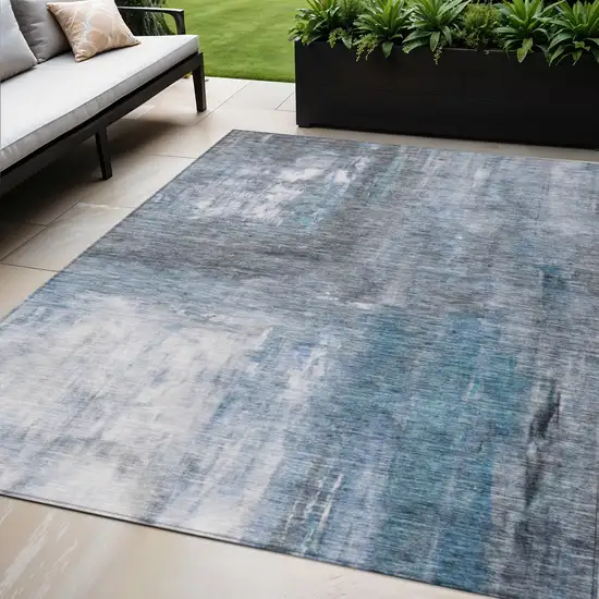 Blue Gray And Ivory Abstract Washable Indoor Outdoor Area Rug Photo 1