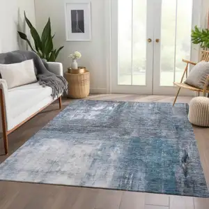 Photo of Blue Gray And Ivory Abstract Washable Indoor Outdoor Area Rug