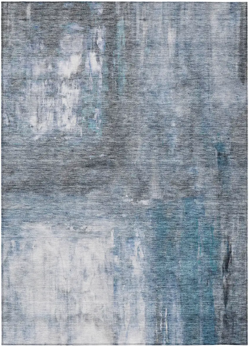 Blue Gray And Ivory Abstract Washable Indoor Outdoor Area Rug Photo 2