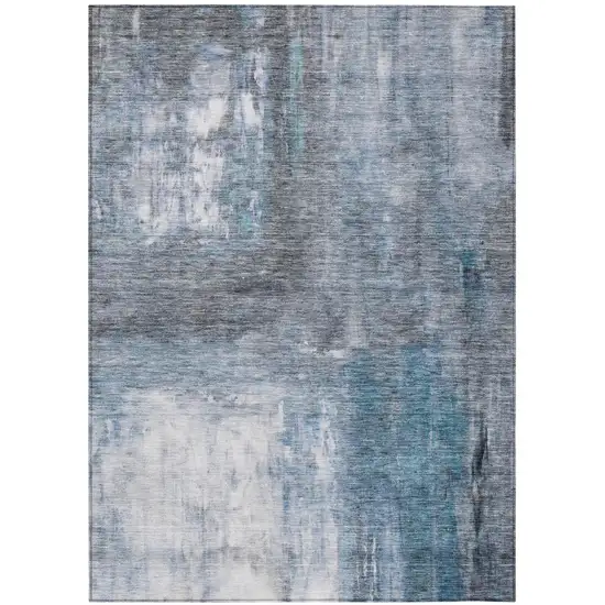 Blue Gray And Ivory Abstract Washable Indoor Outdoor Area Rug Photo 2