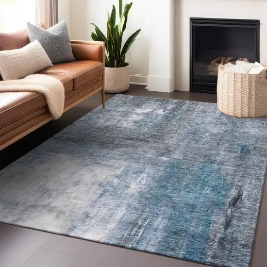 Blue Gray And Ivory Abstract Washable Indoor Outdoor Area Rug Photo 8