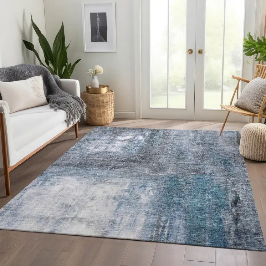 Blue Gray And Ivory Abstract Washable Indoor Outdoor Area Rug Photo 9