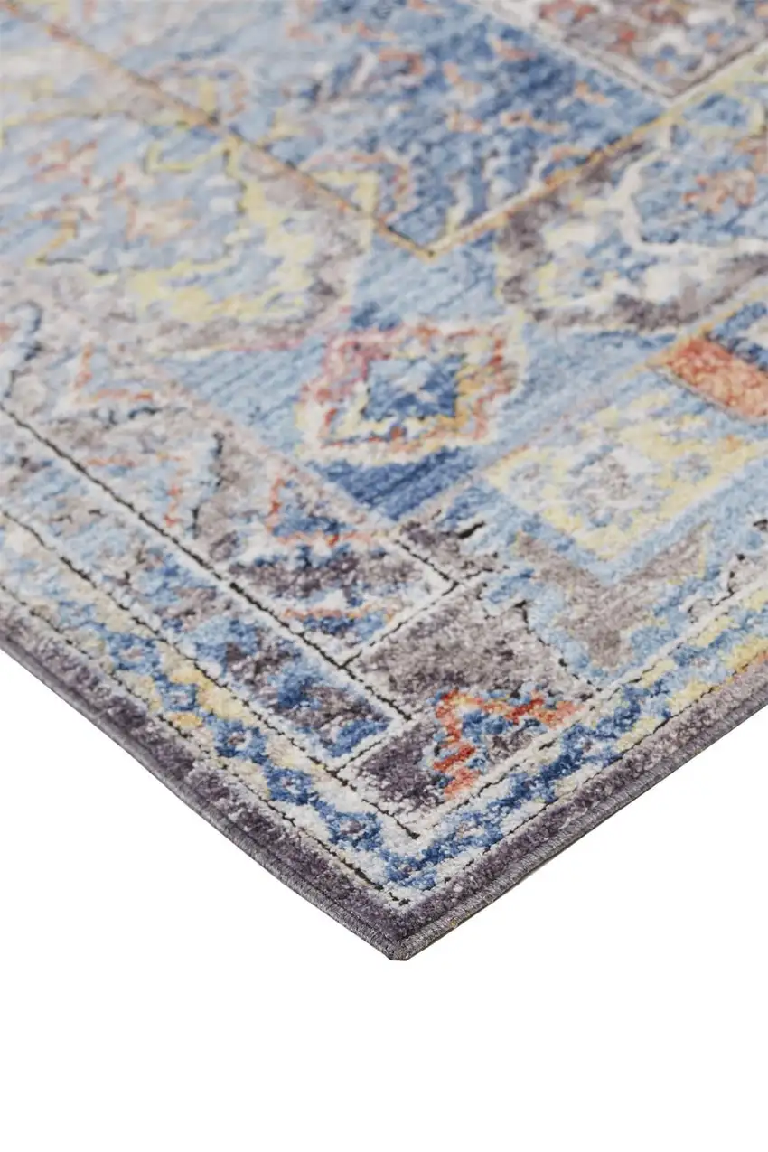 Blue Gray And Ivory Floral Stain Resistant Area Rug Photo 6