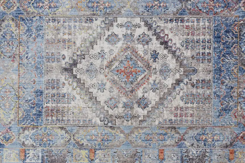 Blue Gray And Ivory Floral Stain Resistant Area Rug Photo 8