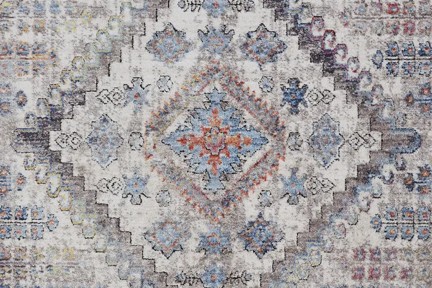 Blue Gray And Ivory Floral Stain Resistant Area Rug Photo 7