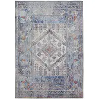 Photo of Blue Gray And Ivory Floral Stain Resistant Area Rug