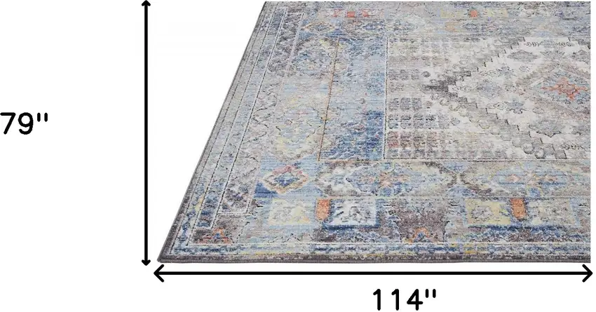 Blue Gray And Ivory Floral Stain Resistant Area Rug Photo 8