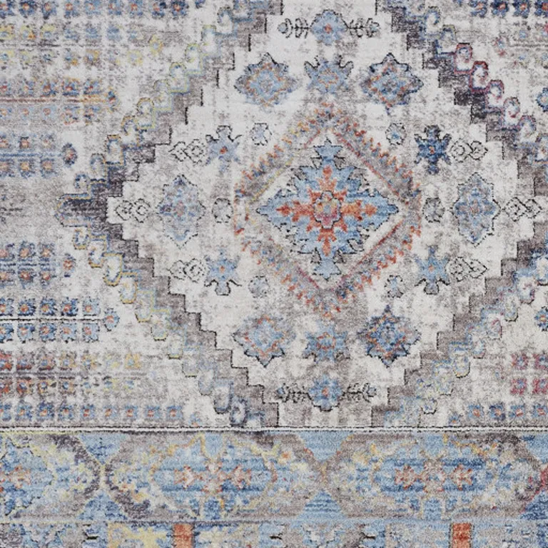 Blue Gray And Ivory Floral Stain Resistant Area Rug Photo 2