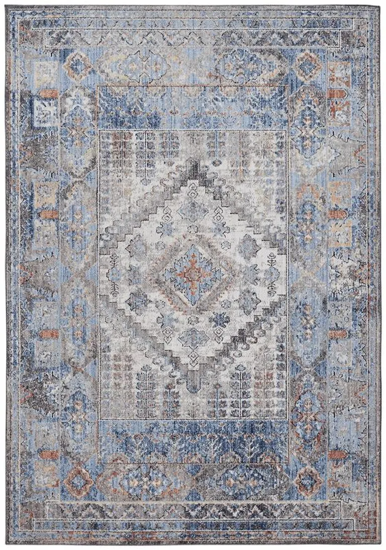 Blue Gray And Ivory Floral Stain Resistant Area Rug Photo 3