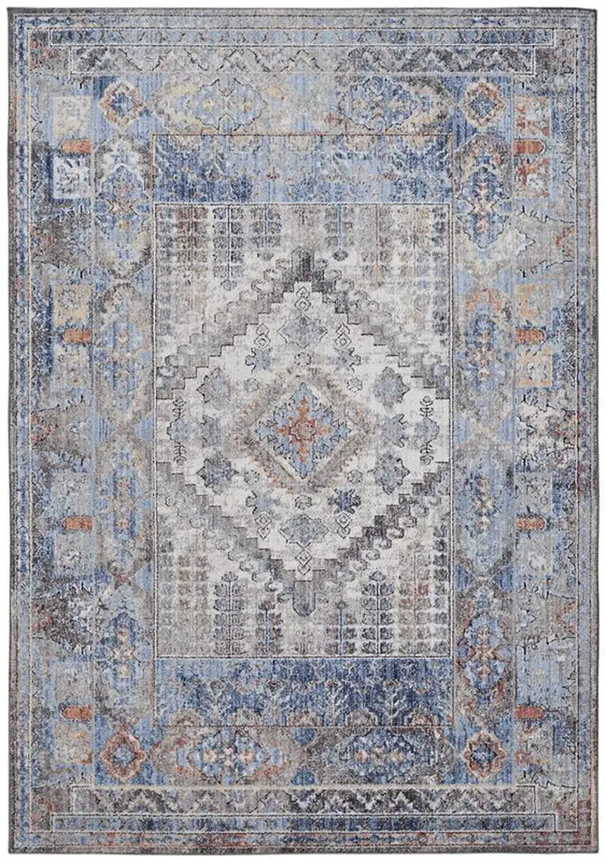 Blue and Ivory Floral Area Rug Photo 2
